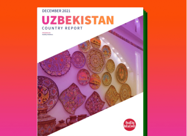 Uzbekistan Country Report Cover with an image of decorative plates hanging on a wall