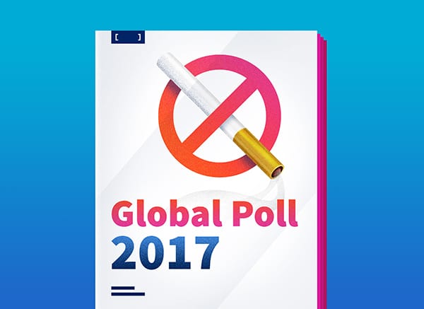 Graphic showing the cover of a report with a cigarette crossed out and titled Global Poll 2017