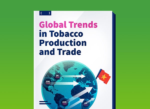 Global Trends in Tobacco Production and Trade Report Cover showing a globe with arrows pointing towards a Chinese flag