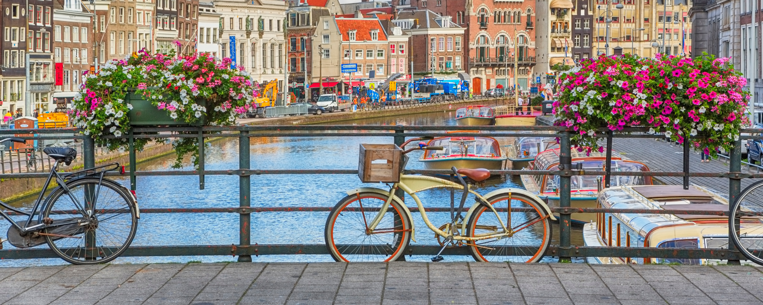 Canal in Netherlands with bike in foreground