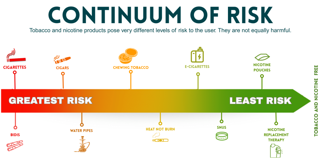 A graphic depicting the nicotine continuum of risk.